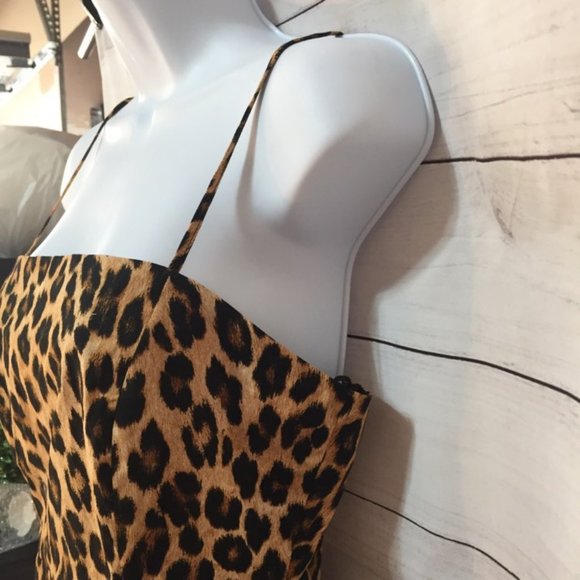 Zara Cheetah Print Spaghetti Strap Dress Zippered Back Size Small - Picture 4 of 10
